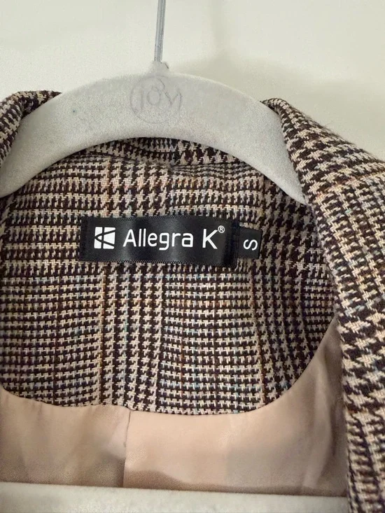 Allegra K Plaid Notch-Lapel Blazer in Brown and Cream - Picture 2 of 3